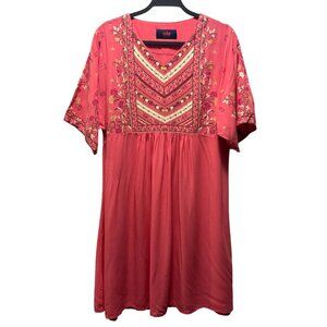 Sailor Womens Embroidered Rayon Boho Tunic Dress Pink XL Regular Fit
